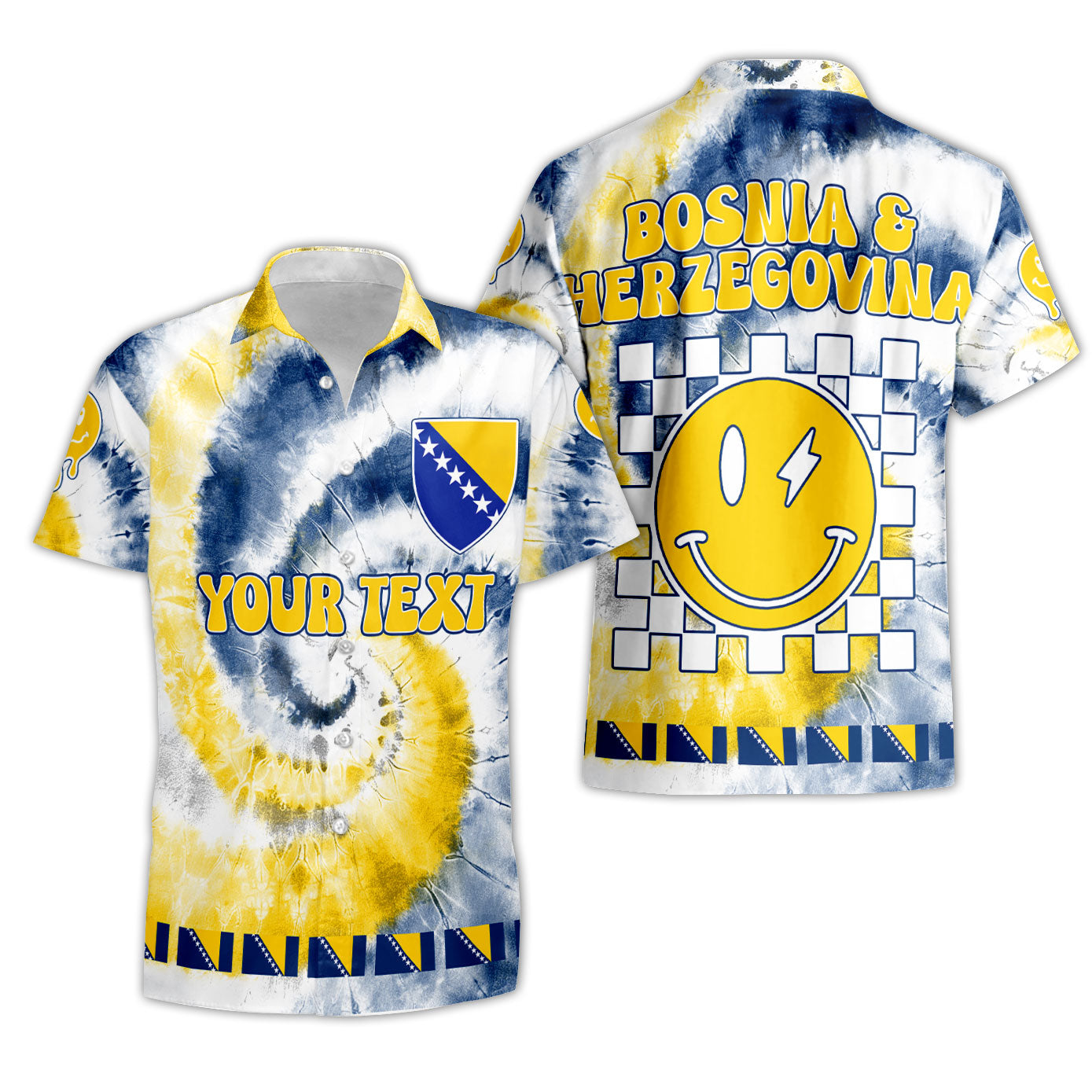 Bosnia And Herzegovina Short Sleeve Shirt Custom Tie Dye Style 3