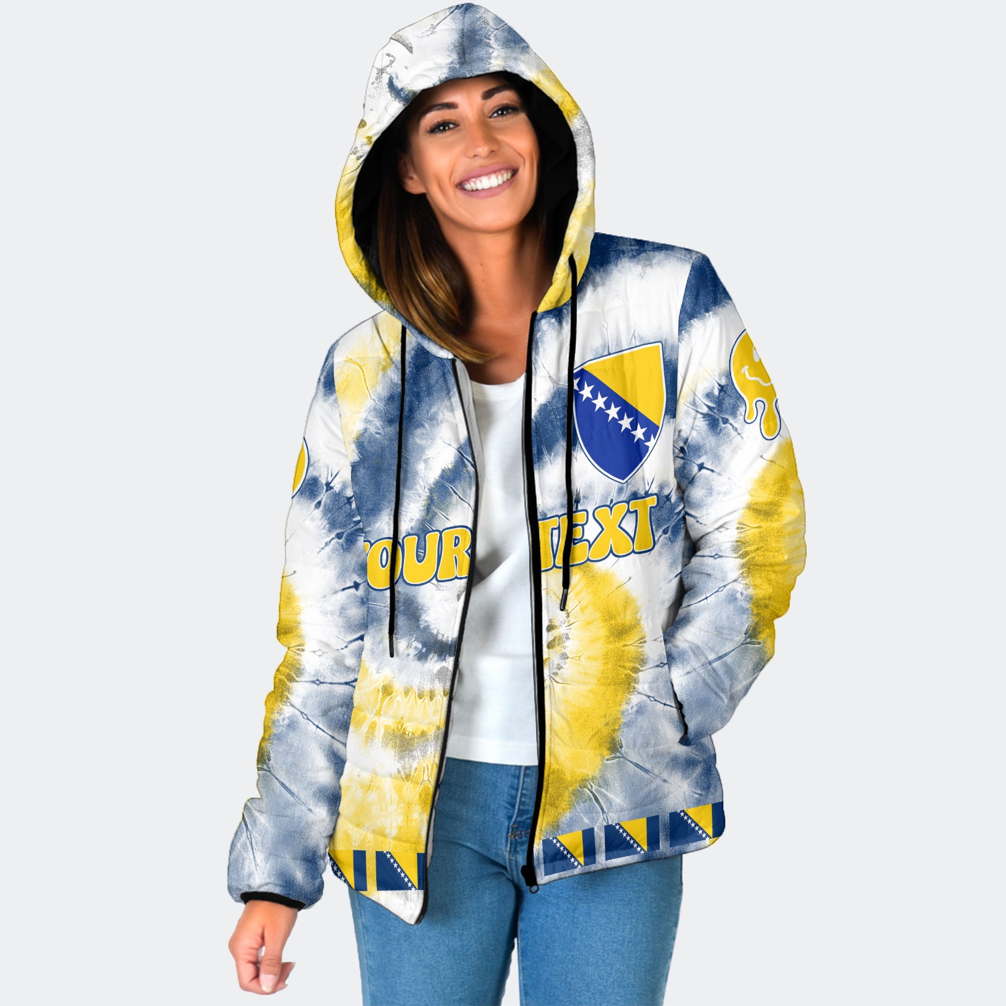 Bosnia And Herzegovina Women Hooded Padded Jacket Custom Tie Dye Style 1