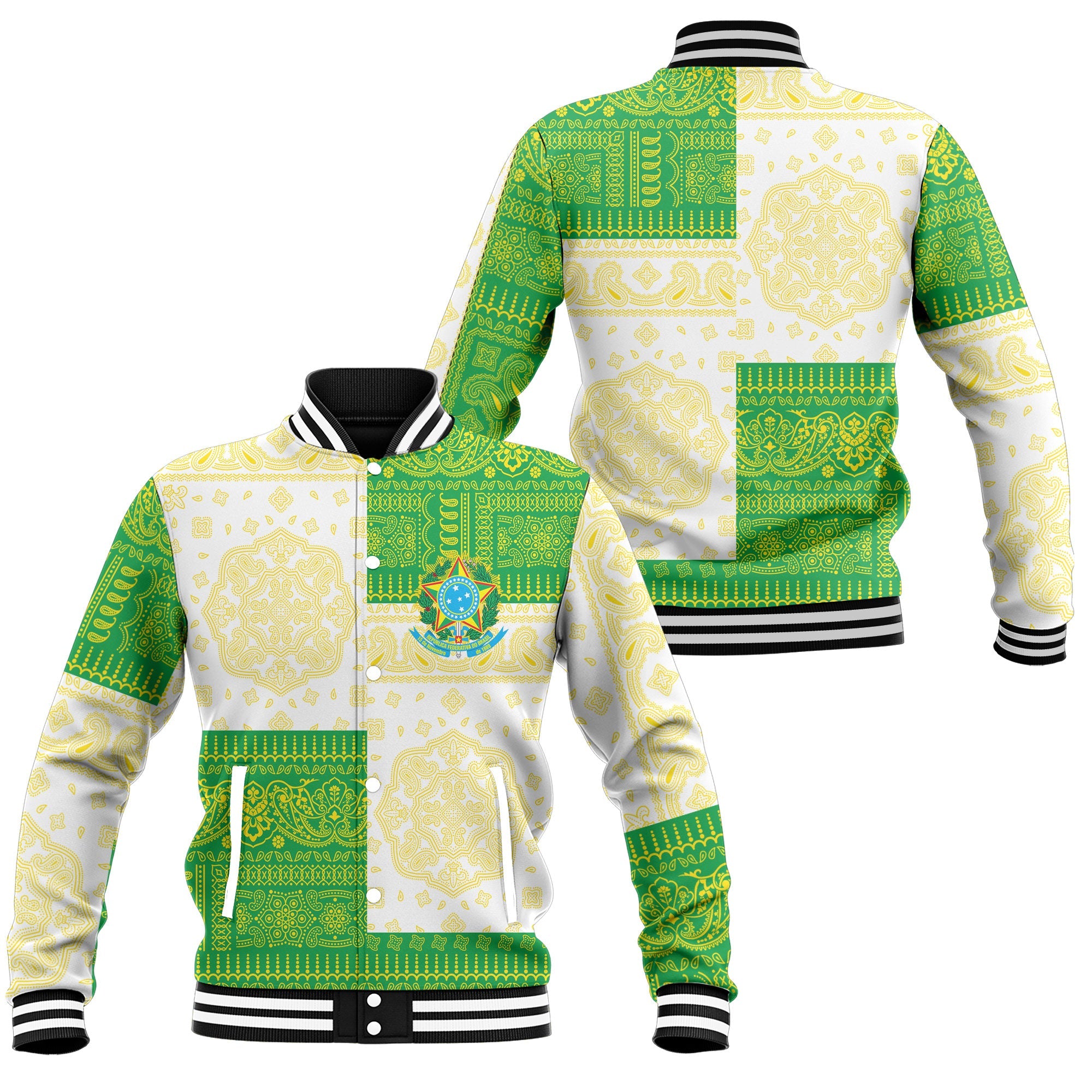 Brazil Baseball Jacket Flag And Paisley Basic Style 1