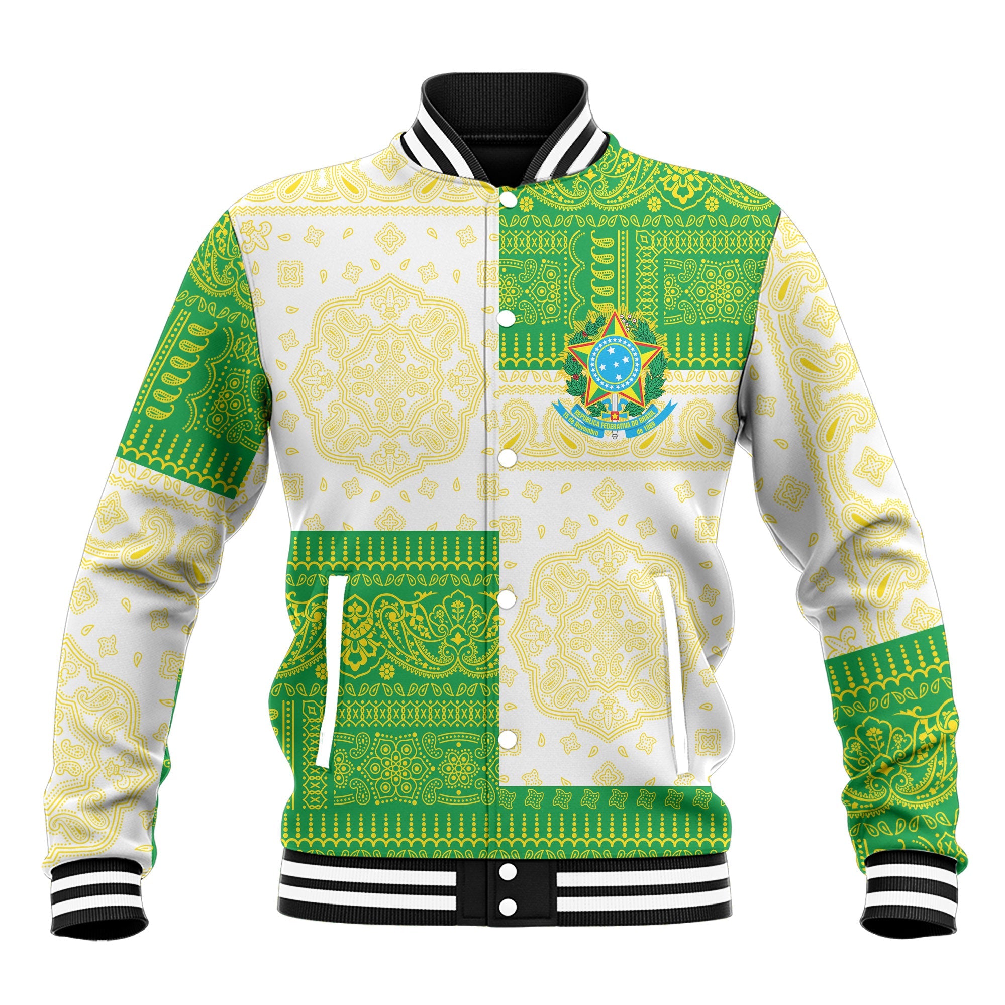 Brazil Baseball Jacket Flag And Paisley Basic Style 2