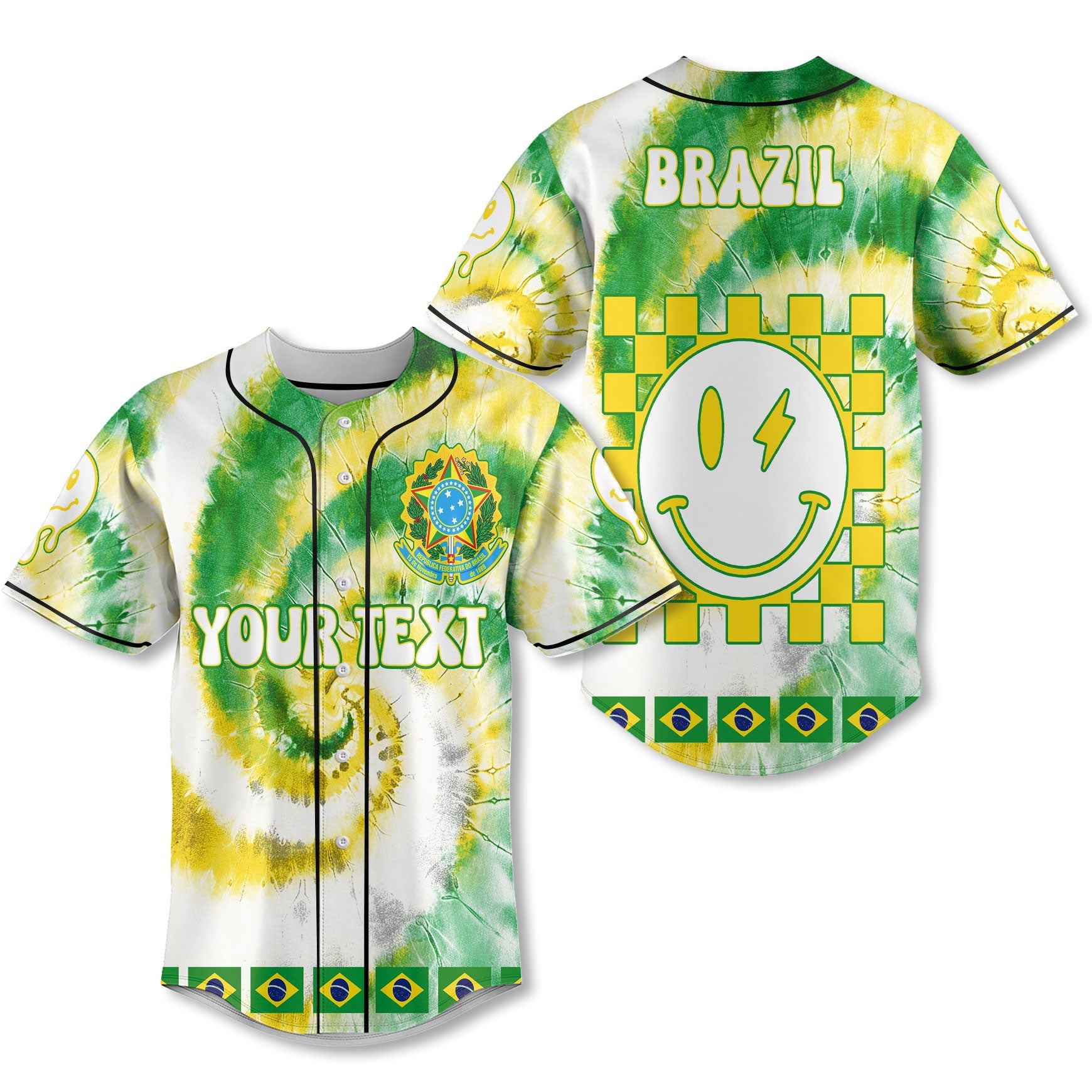 Brazil Baseball Jersey Custom Tie Dye Style 1