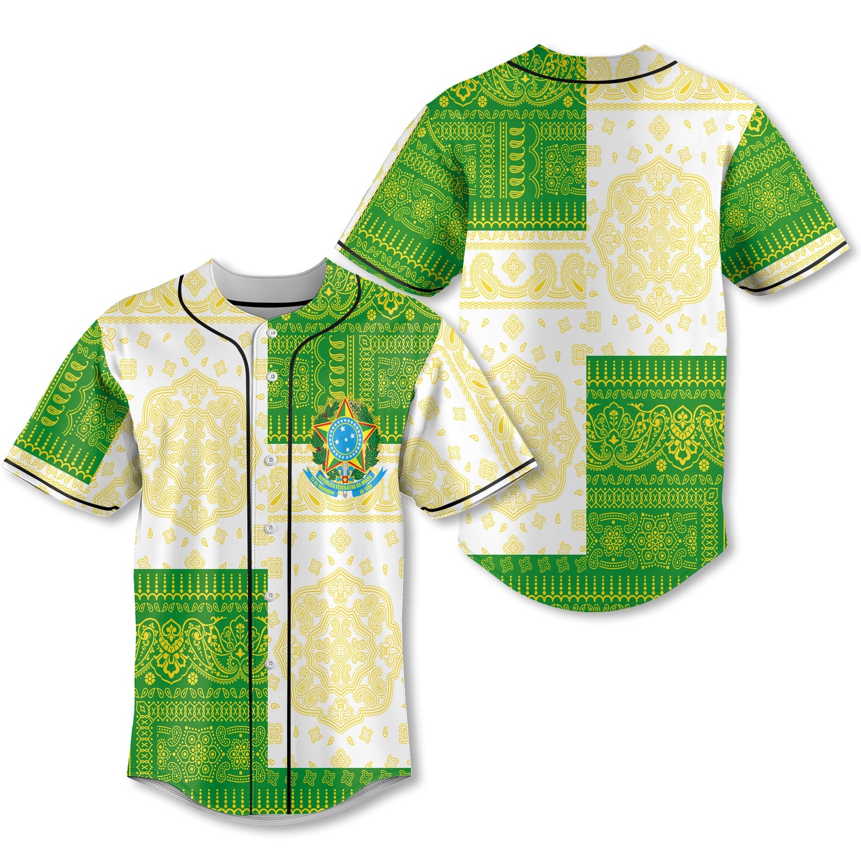 Brazil Baseball Jersey Flag And Paisley Basic Style 1