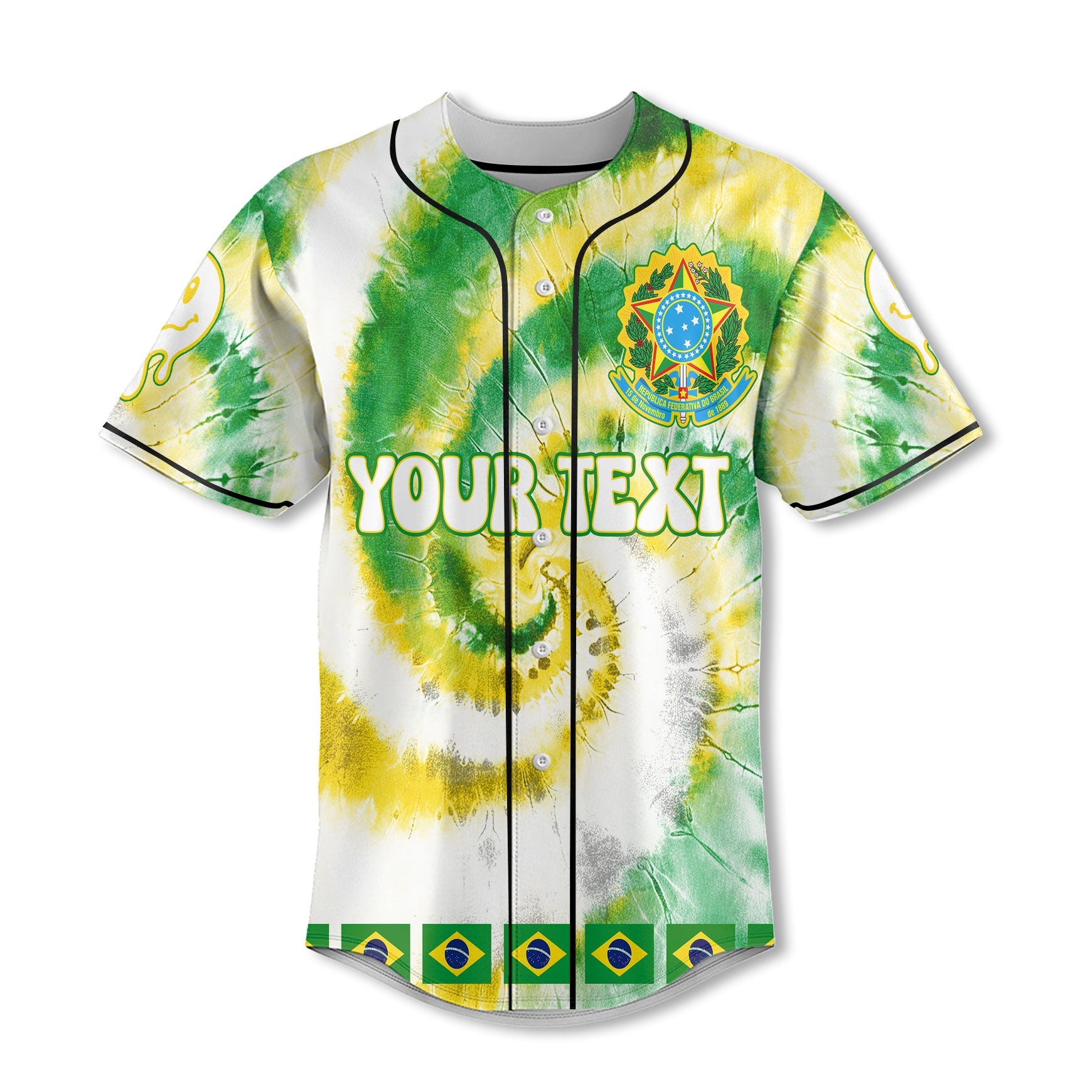 Brazil Baseball Jersey Custom Tie Dye Style 2