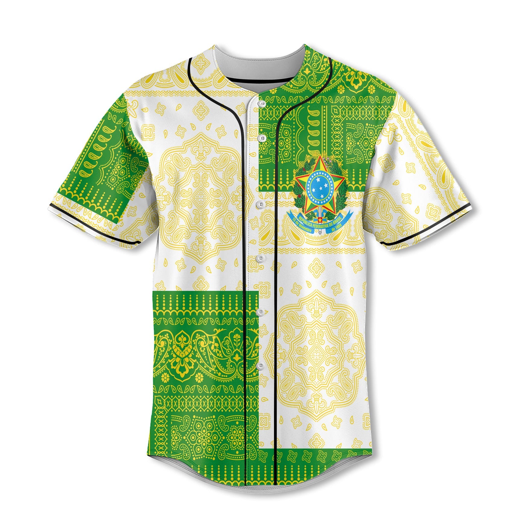 Brazil Baseball Jersey Flag And Paisley Basic Style 2