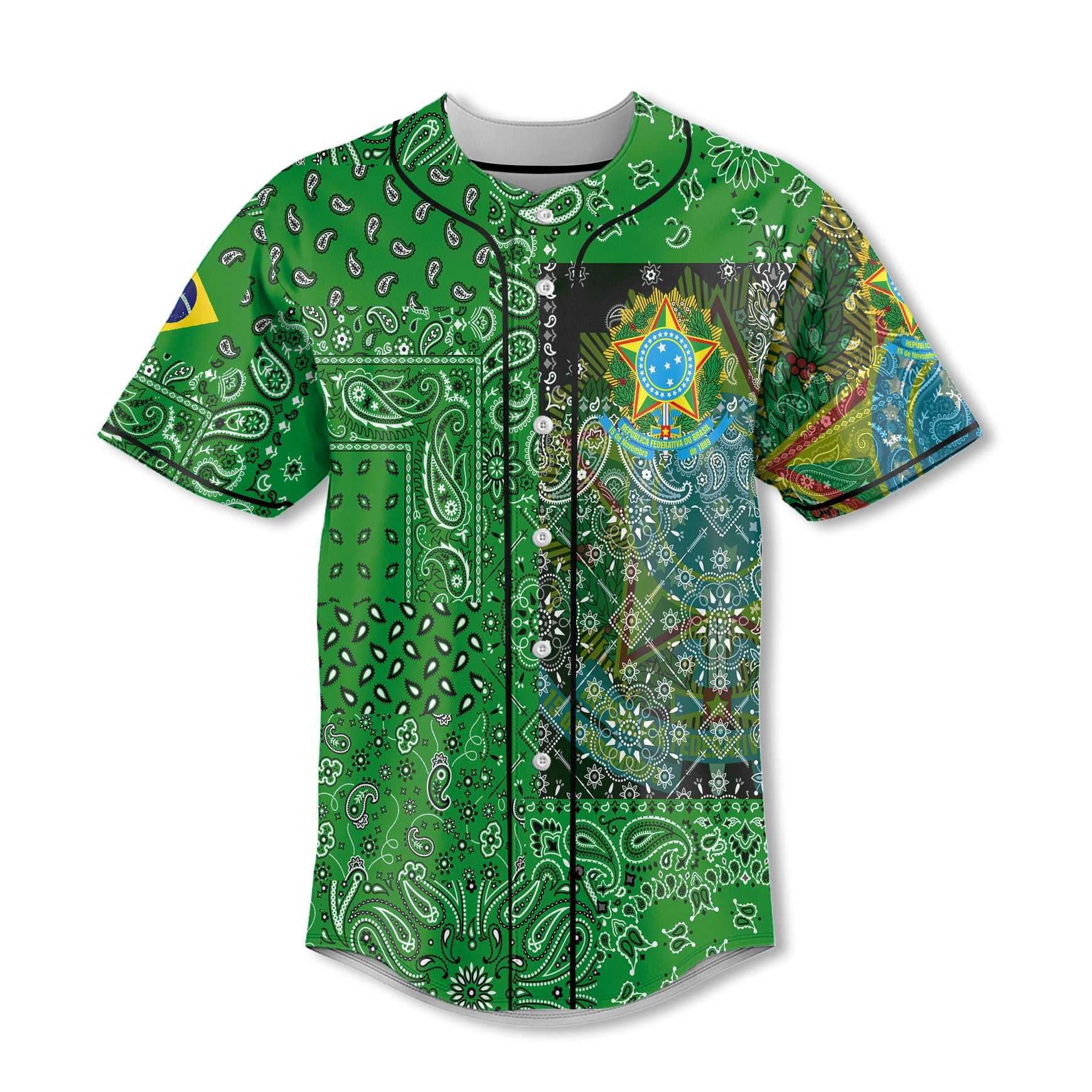 Brazil Baseball Jersey Paisley Flag And Skull Style 2