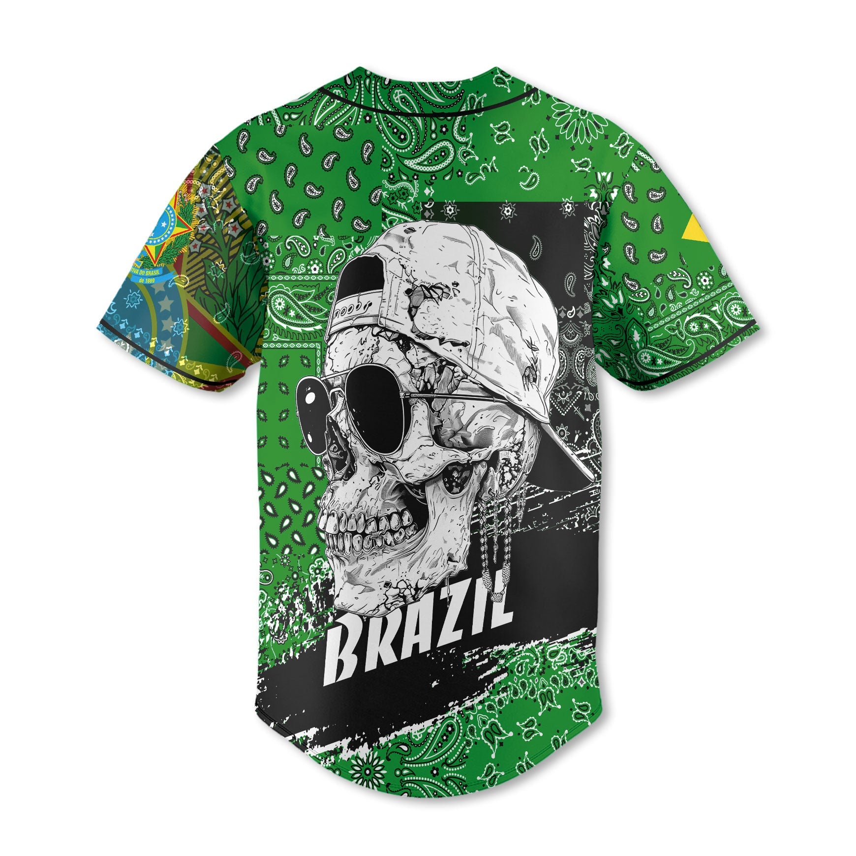 Brazil Baseball Jersey Paisley Flag And Skull Style 3