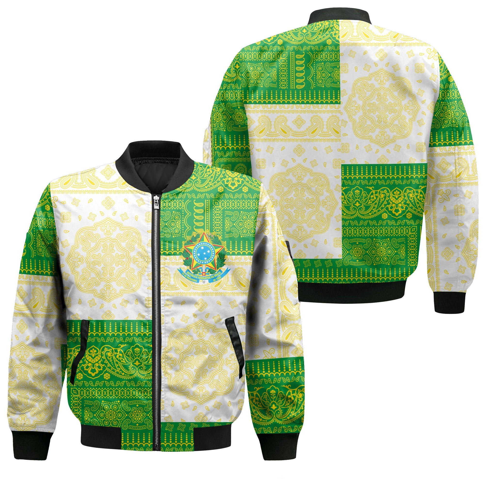 Brazil Bomber Jacket Flag And Paisley Basic Style 1