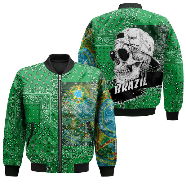 Brazil Bomber Jacket Paisley Flag And Skull Style 1