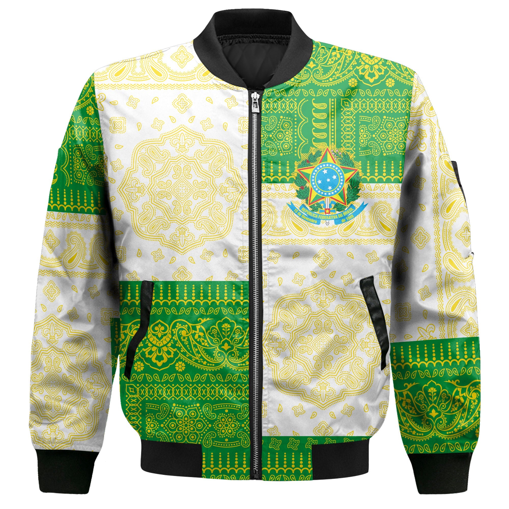 Brazil Bomber Jacket Flag And Paisley Basic Style 2