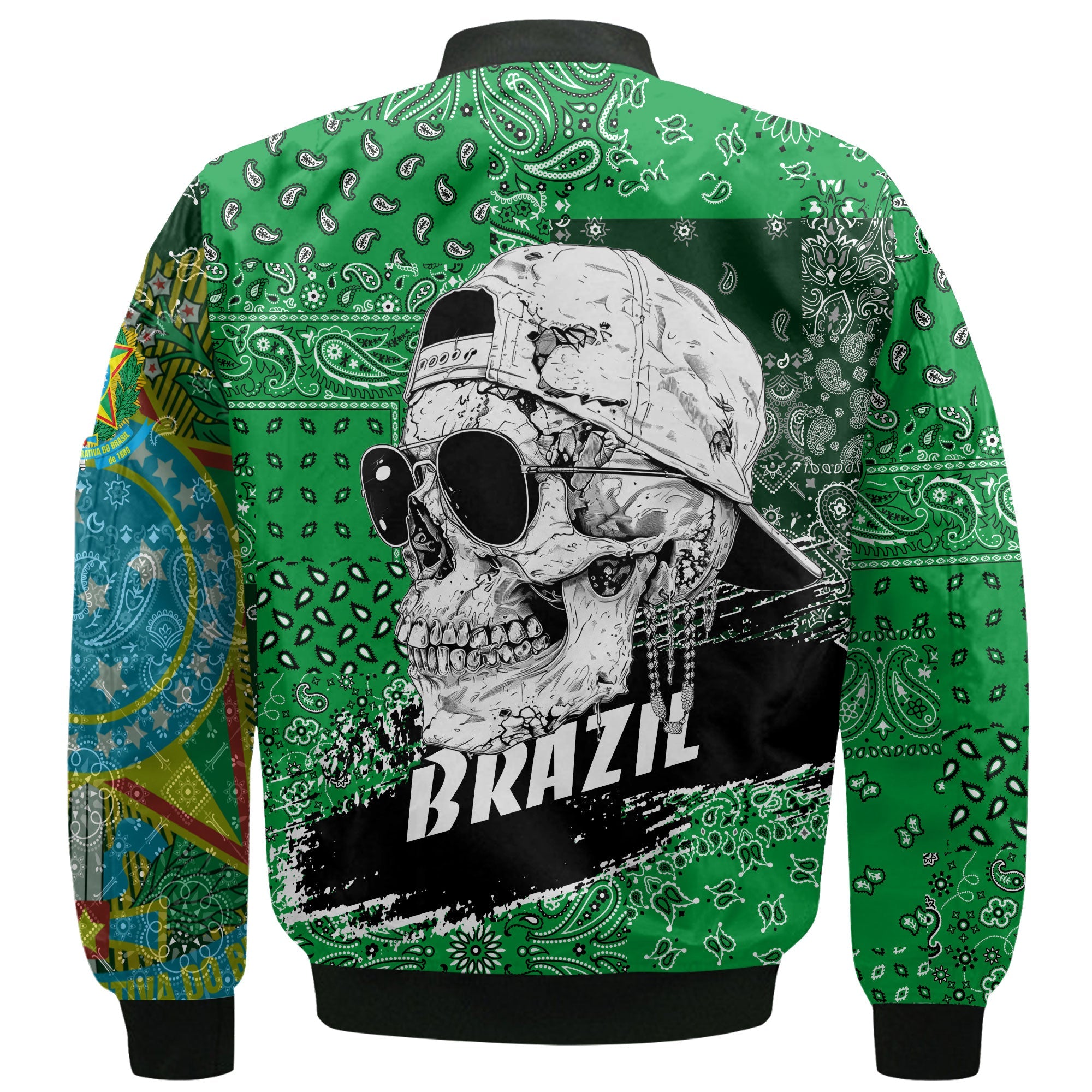 Brazil Bomber Jacket Paisley Flag And Skull Style 3