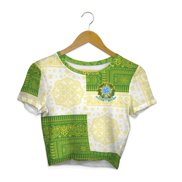 Brazil Croptop T Shirt Flag And Paisley Basic Style 1