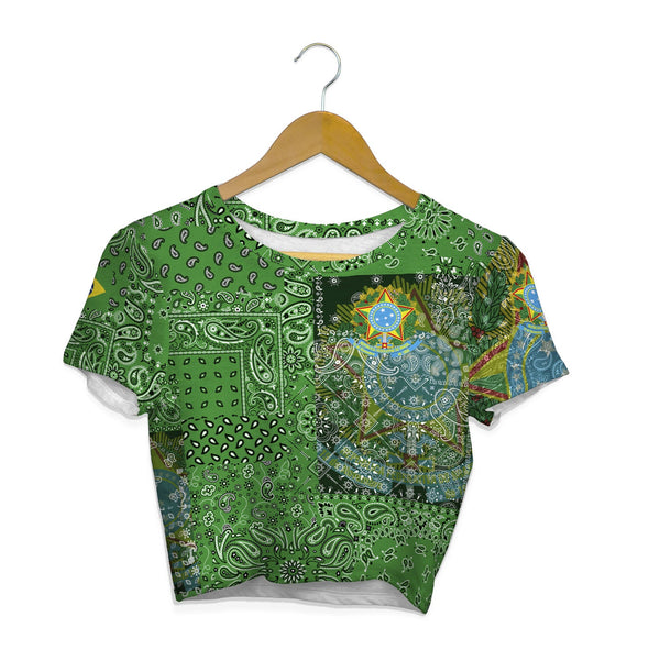 Brazil Croptop T Shirt Paisley Flag And Skull Style 1