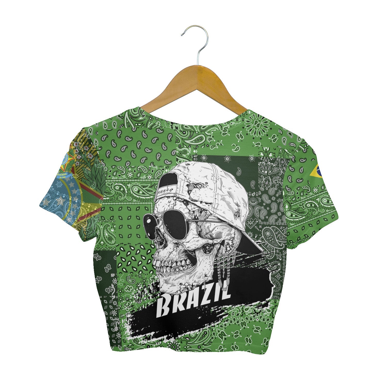 Brazil Croptop T Shirt Paisley Flag And Skull Style 2