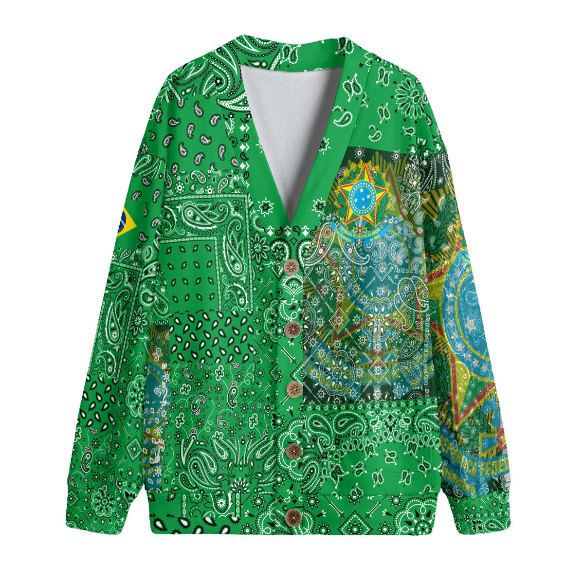 Brazil Fleece Cardigan Paisley Flag And Skull Style 1