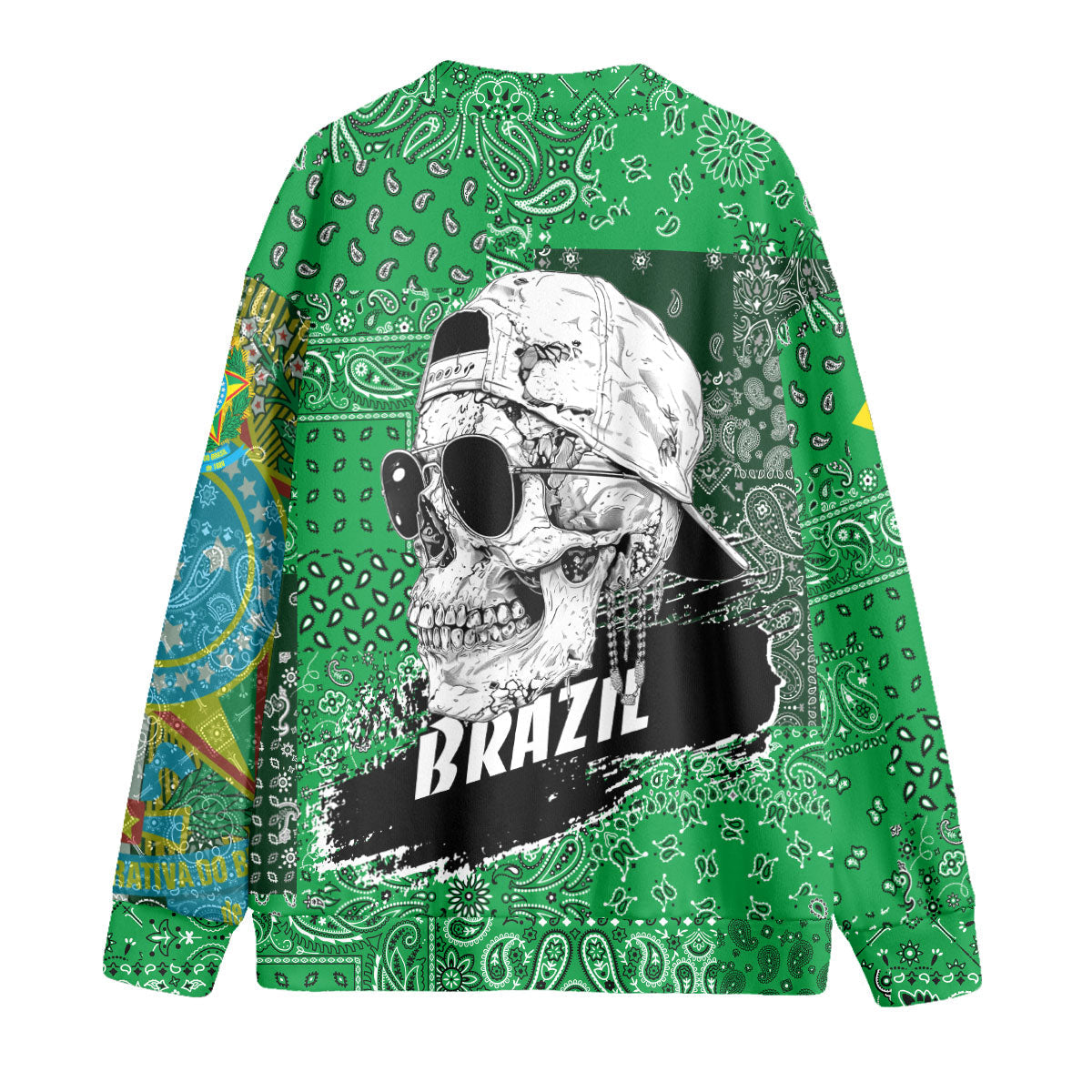 Brazil Fleece Cardigan Paisley Flag And Skull Style 2