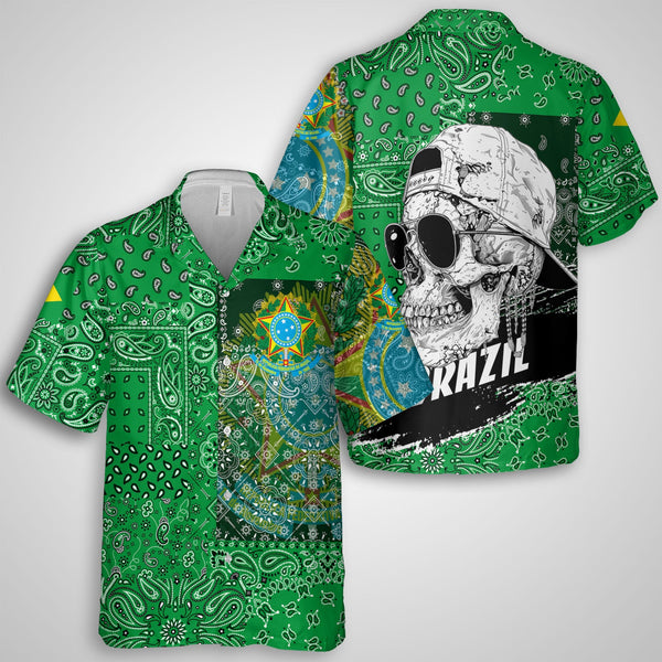 Brazil Hawaiian Shirt Paisley Flag And Skull Style 1