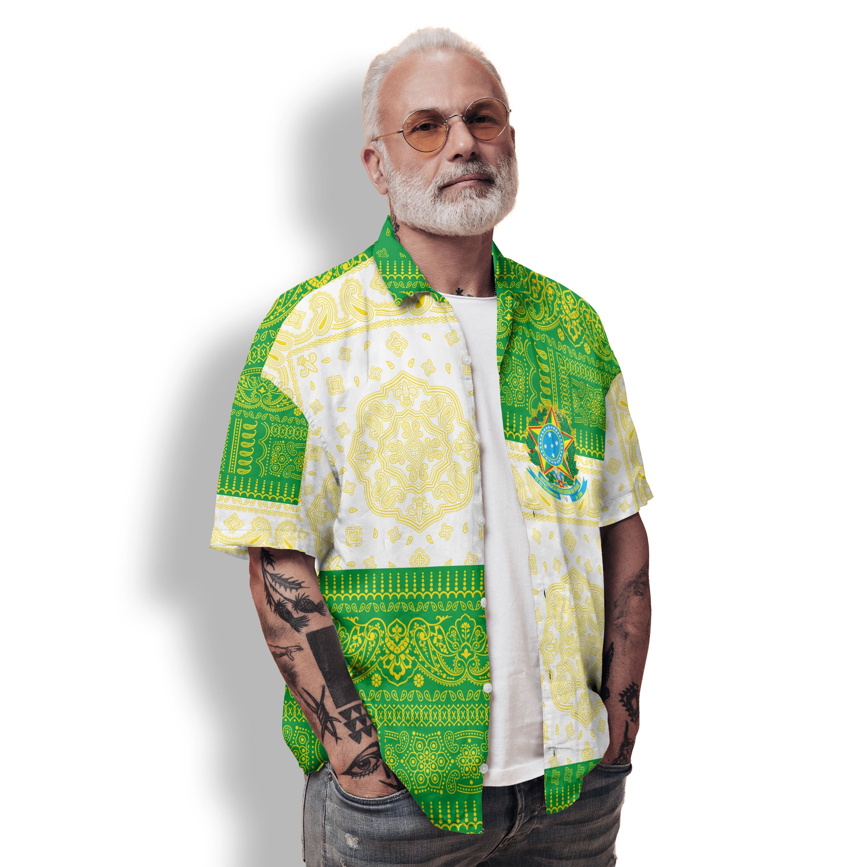 Brazil Hawaiian Shirt Flag And Paisley Basic Style 2