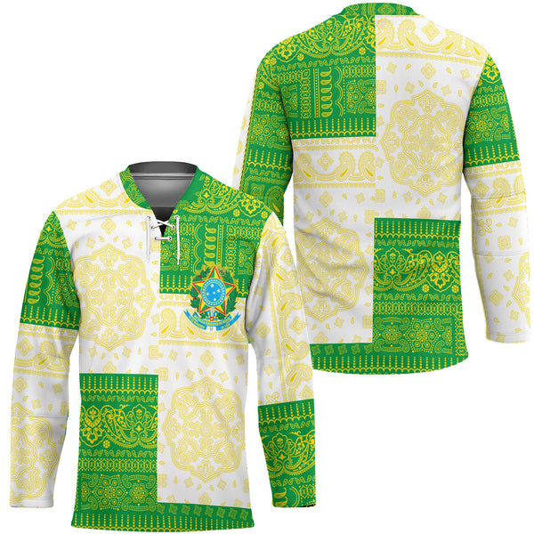 Brazil Hockey Jersey Flag And Paisley Basic Style 1