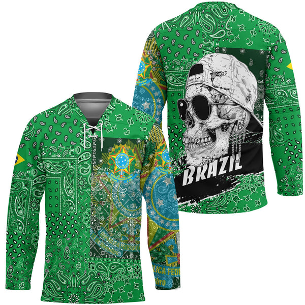 Brazil Hockey Jersey Paisley Flag And Skull Style 1