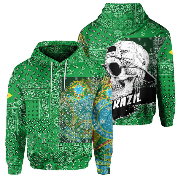 Brazil Hoodie Paisley Flag And Skull Style 1