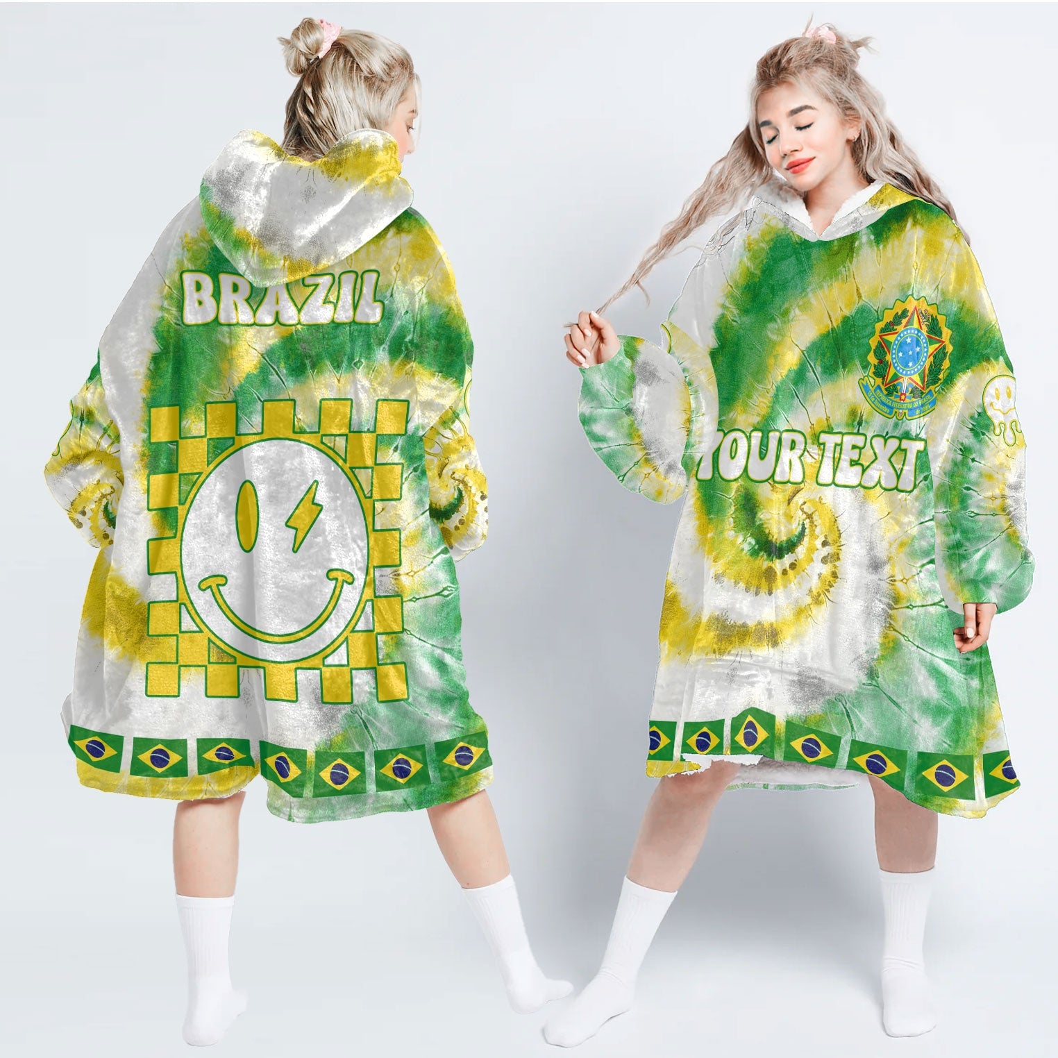 Brazil Hoodie Blanket Custom Tie Dye Style 1