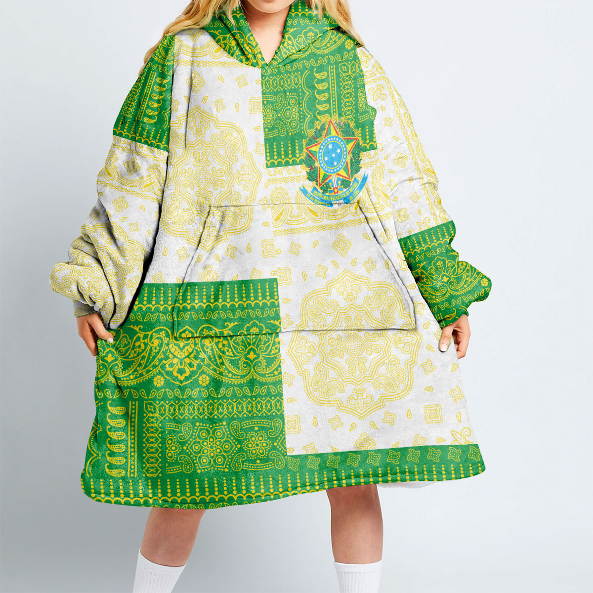 Brazil Hoodie Blanket Flag And Paisley Basic Style 2