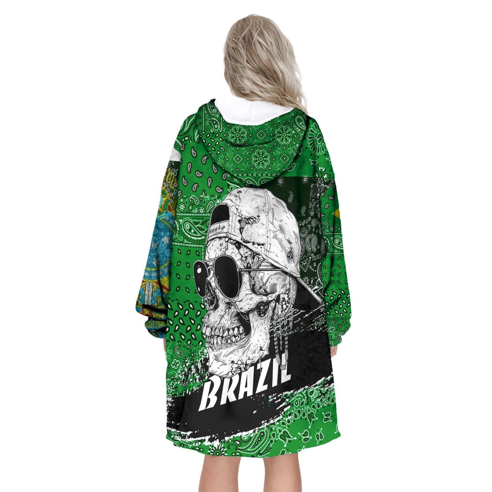 Brazil Hoodie Blanket Paisley Flag And Skull Style 3