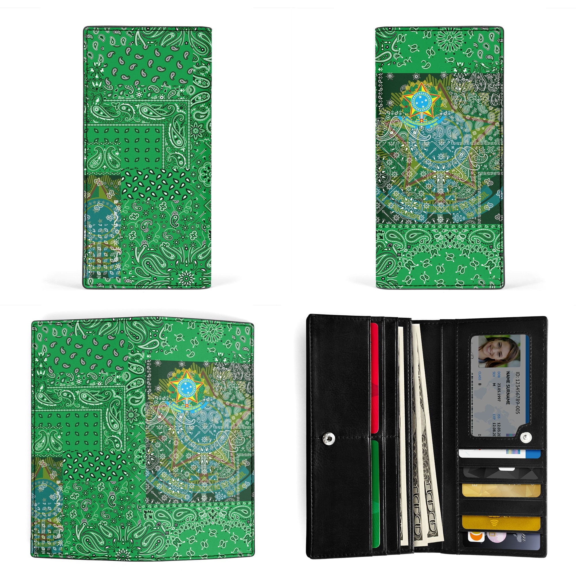 Brazil Leather Wallet Paisley Flag And Skull Style 3