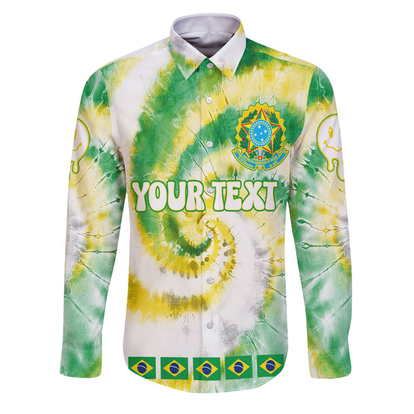 Brazil Long Sleeve Button Shirt Custom Tie Dye Style 1