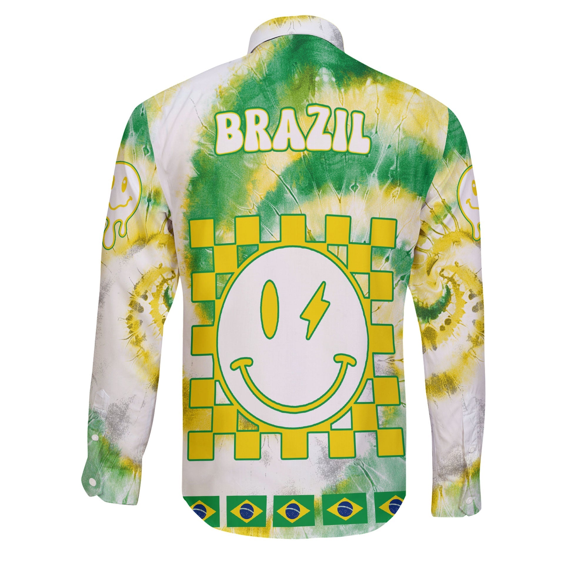 Brazil Long Sleeve Button Shirt Custom Tie Dye Style 2