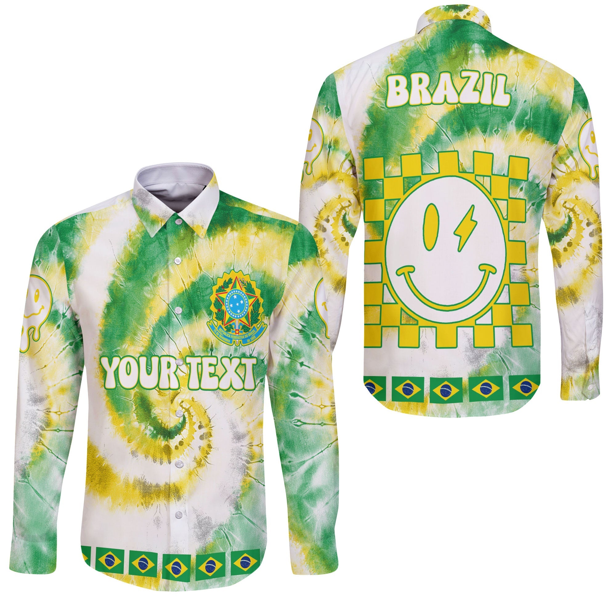 Brazil Long Sleeve Button Shirt Custom Tie Dye Style 3