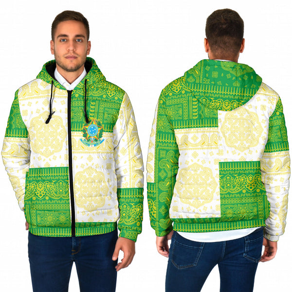 Brazil Men Hooded Padded Jacket Flag And Paisley Basic Style 1