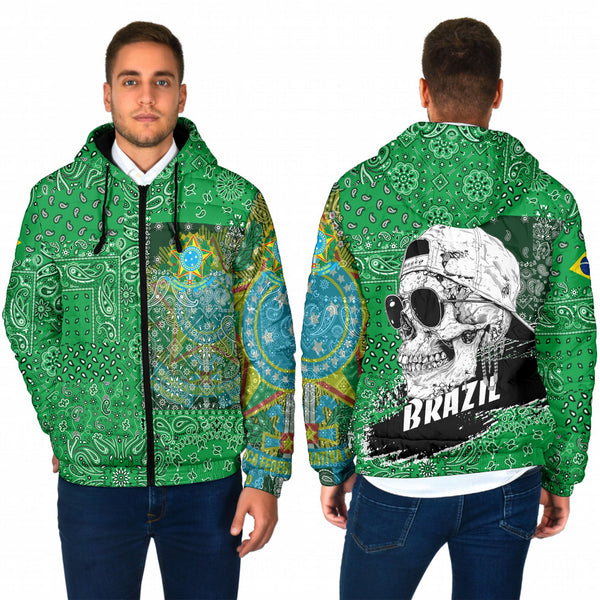 Brazil Men Hooded Padded Jacket Paisley Flag And Skull Style 1