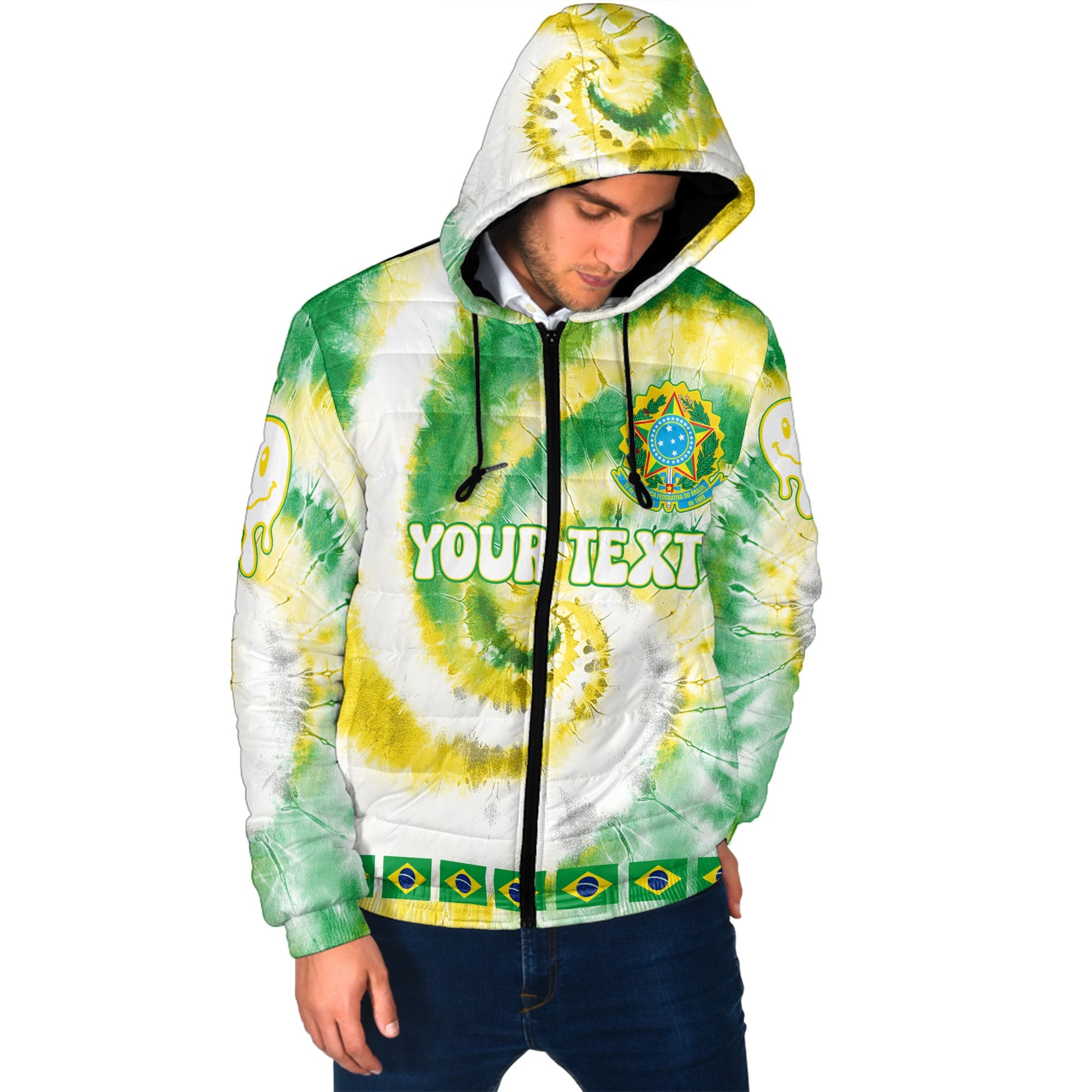 Brazil Men Hooded Padded Jacket Custom Tie Dye Style 2