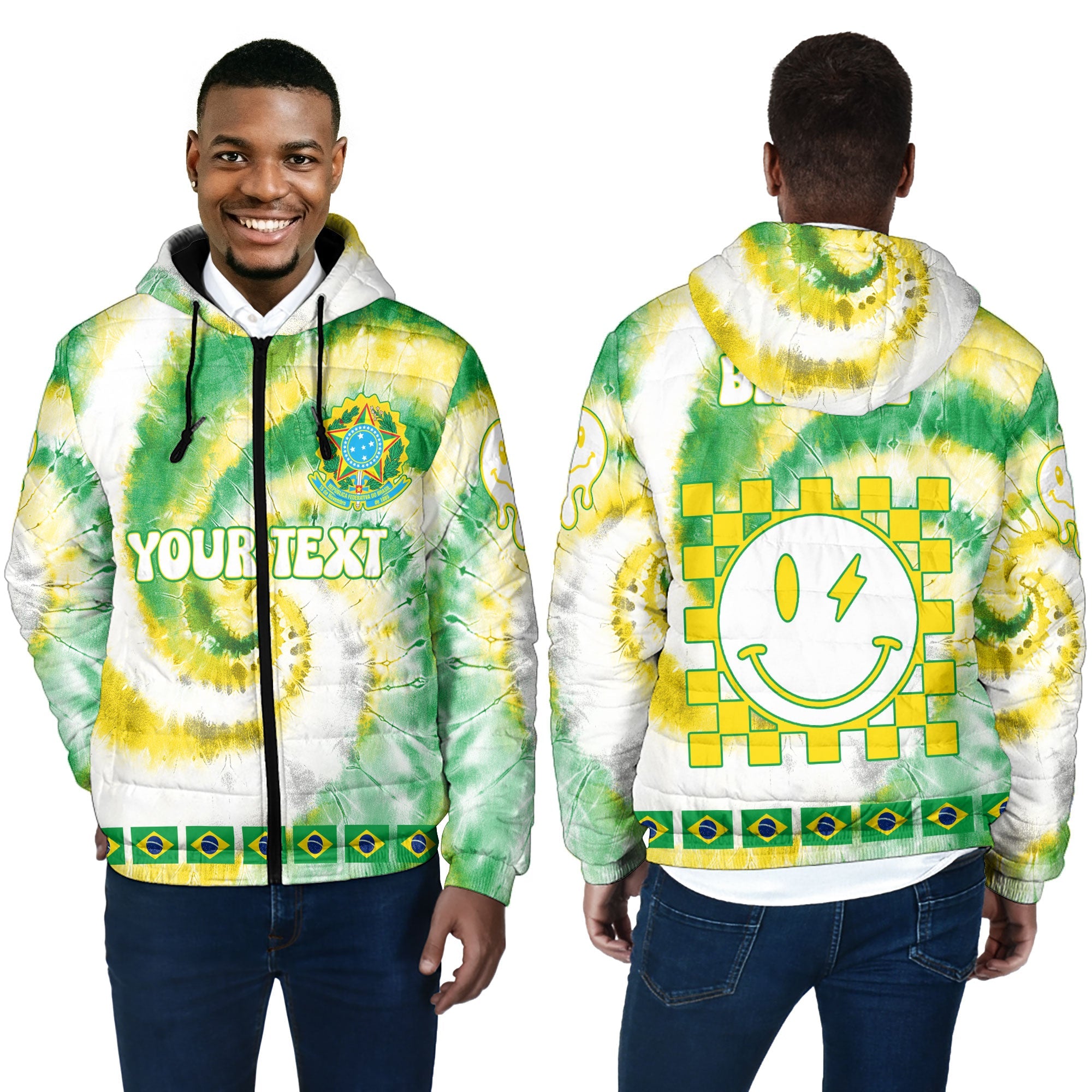 Brazil Men Hooded Padded Jacket Custom Tie Dye Style 4