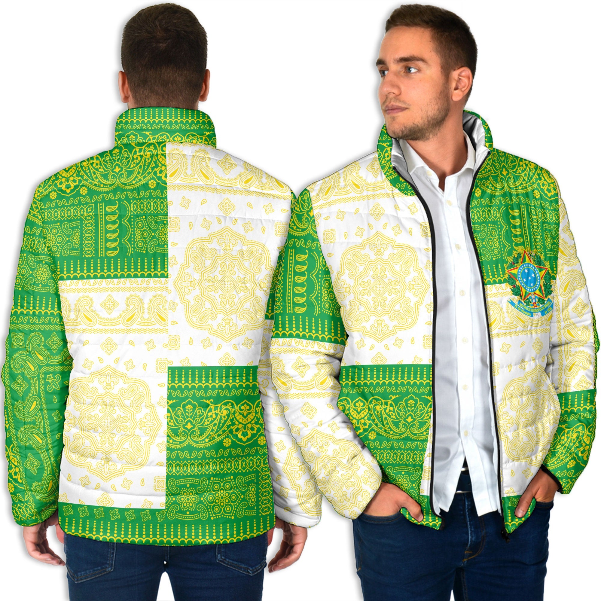 Brazil Men Padded Jacket Flag And Paisley Basic Style 4