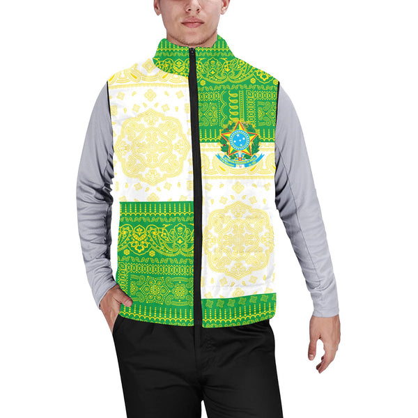 Brazil Men Padded Jacket Vest Flag And Paisley Basic Style 1