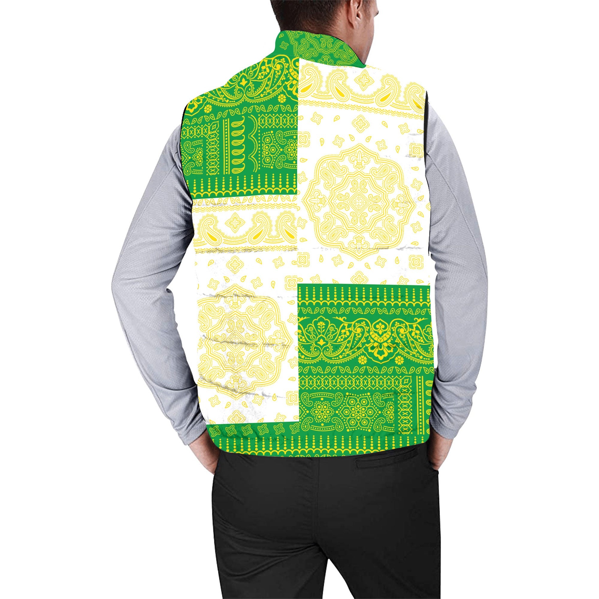 Brazil Men Padded Jacket Vest Flag And Paisley Basic Style 2