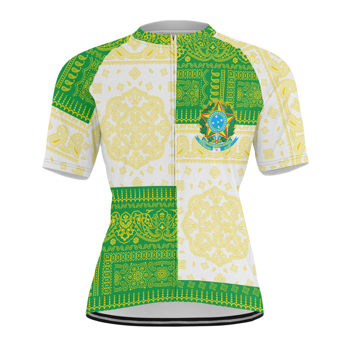 Brazil Men Cycling Jersey Flag And Paisley Basic Style 1