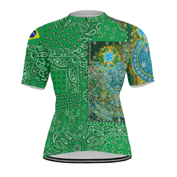 Brazil Men Cycling Jersey Paisley Flag And Skull Style 1