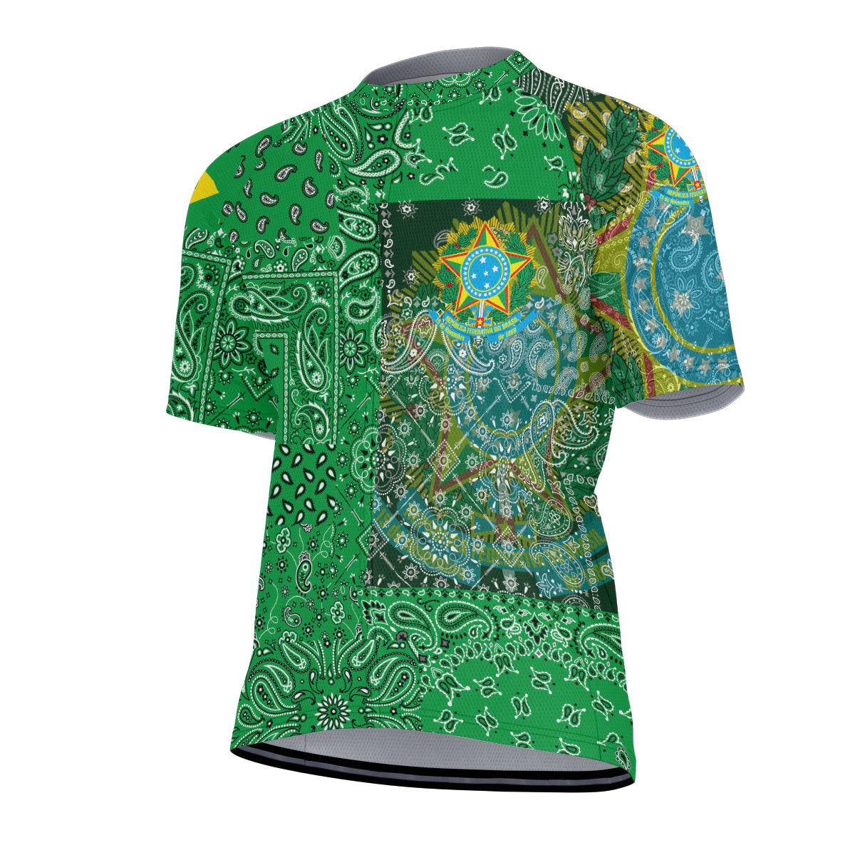 Brazil Men Cycling Jersey Paisley Flag And Skull Style 2