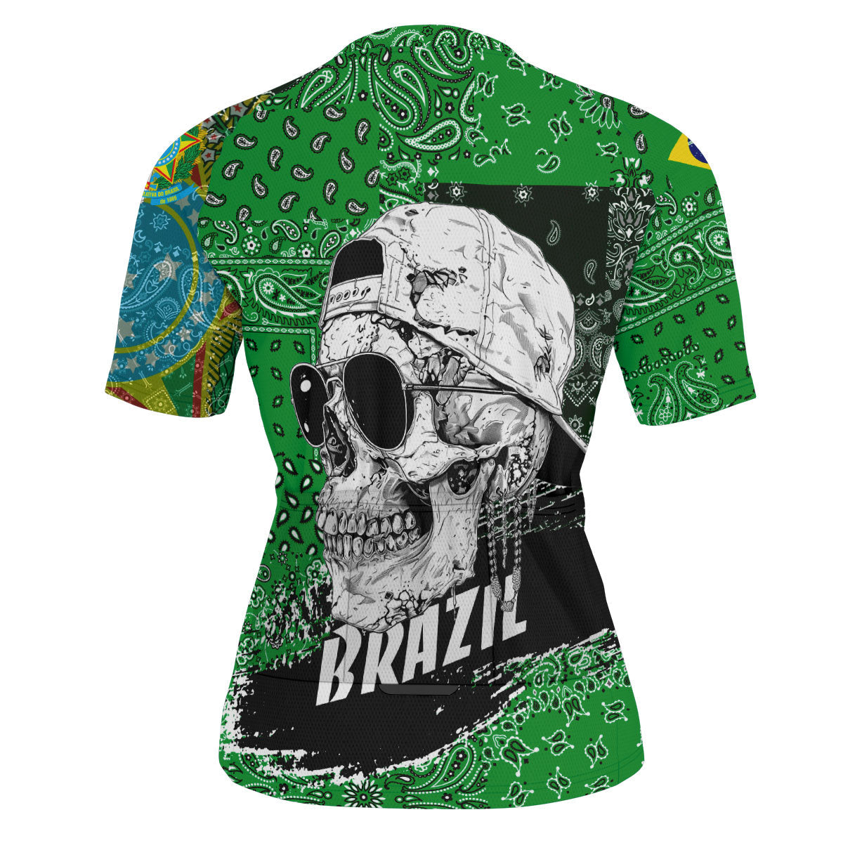 Brazil Men Cycling Jersey Paisley Flag And Skull Style 3