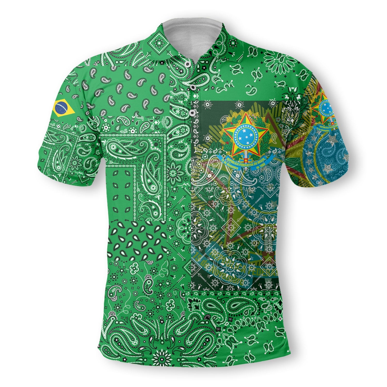 Brazil Polo Shirt Paisley Flag And Skull Style 2