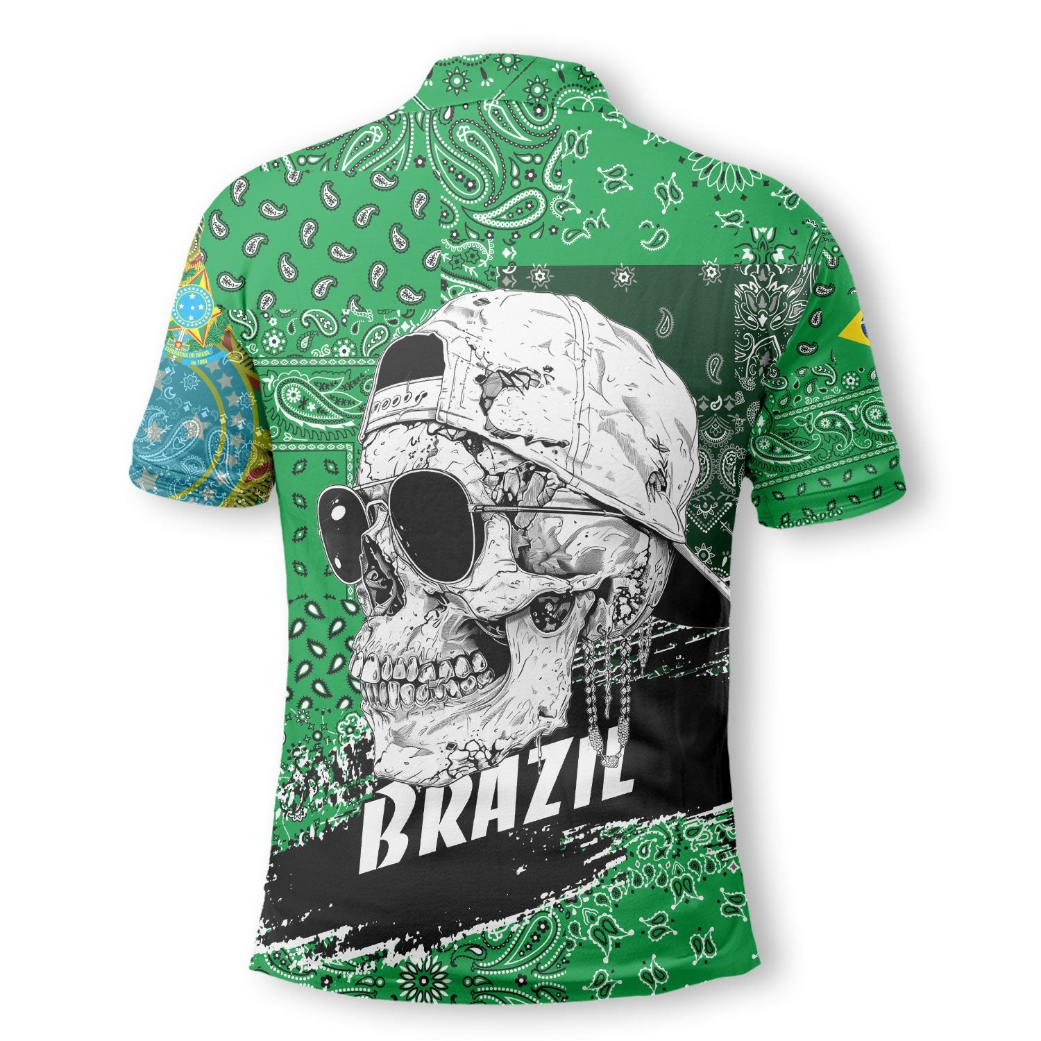 Brazil Polo Shirt Paisley Flag And Skull Style 3