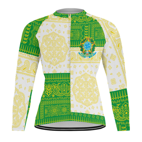 Brazil Raglan Men Cycling Jersey Long Sleeve Flag And Paisley Basic Style 1