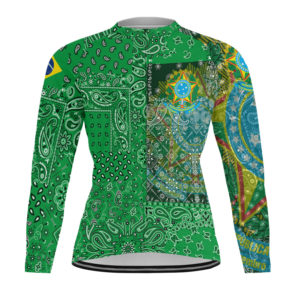 Brazil Raglan Men Cycling Jersey Long Sleeve Paisley Flag And Skull Style 1