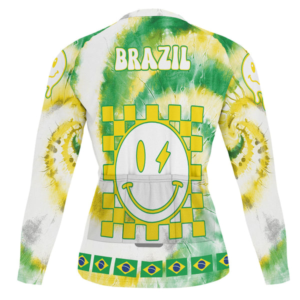 Brazil Raglan Men Cycling Jersey Long Sleeve Custom Tie Dye Style 1