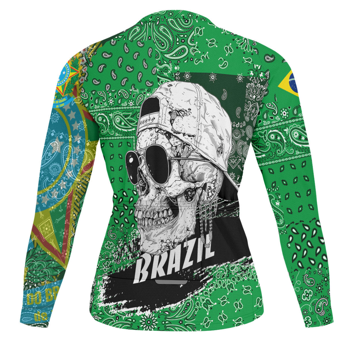 Brazil Raglan Men Cycling Jersey Long Sleeve Paisley Flag And Skull Style 2