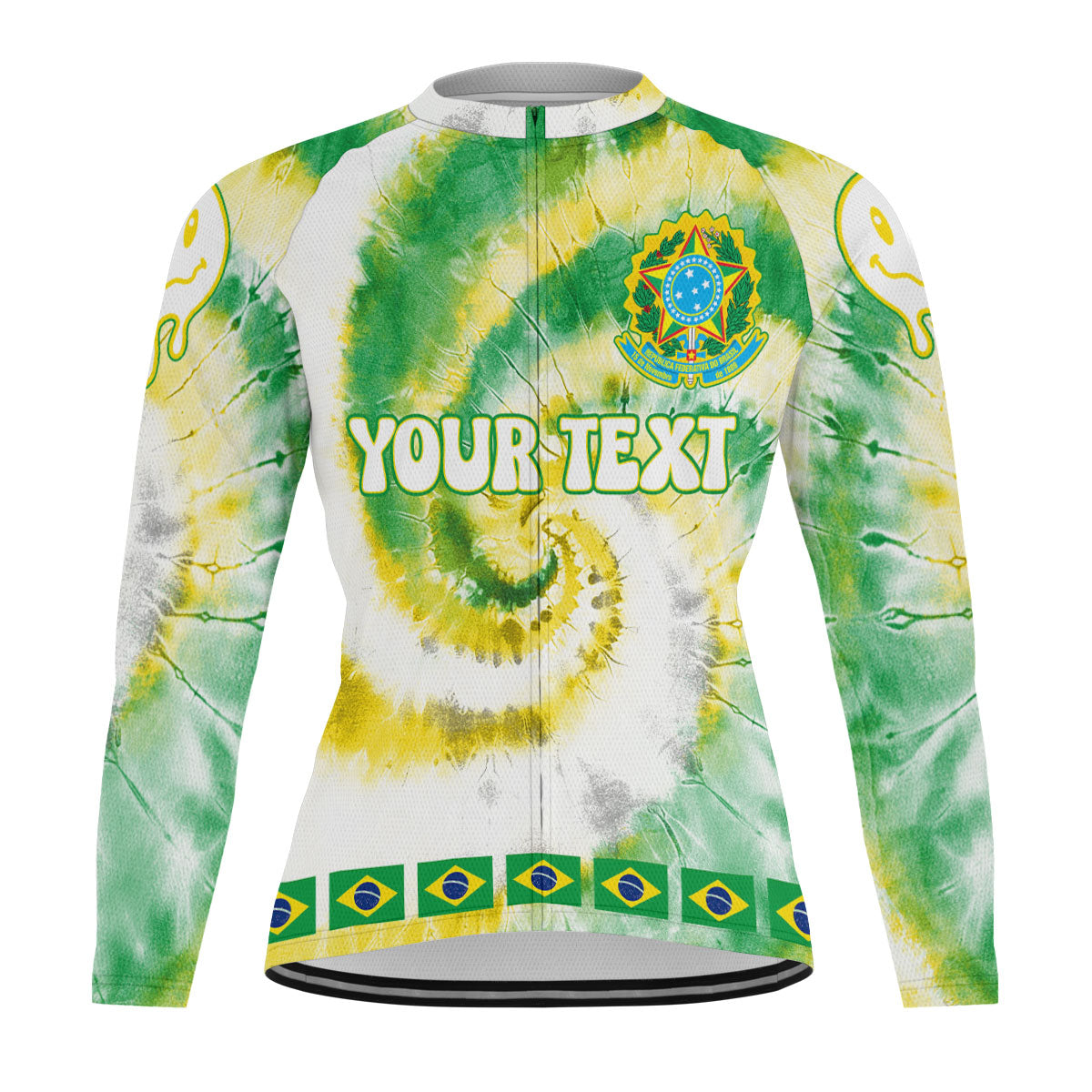 Brazil Raglan Men Cycling Jersey Long Sleeve Custom Tie Dye Style 2