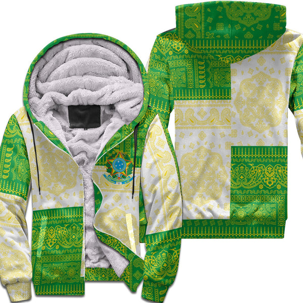 Brazil Sherpa Hoodie Flag And Paisley Basic Style 1